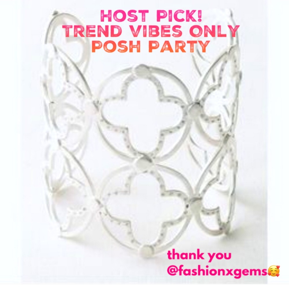 :: Stella & Dot | Retired RARE Bold Silver Clover Quatrefoil Power Cuff - Picture 3 of 5